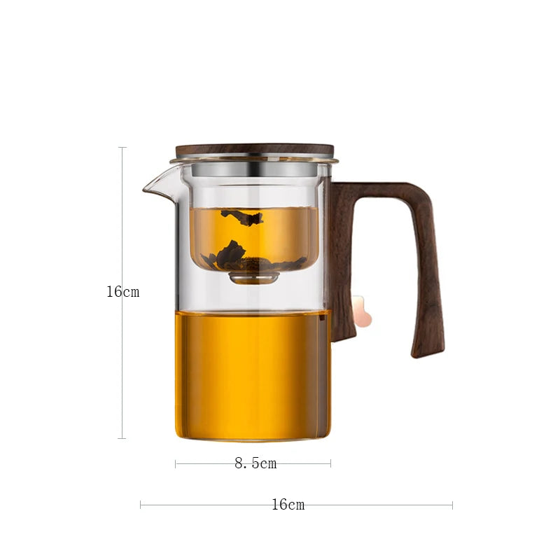 Magnetic Switch Glass Teapot with Tea Separator & Wood Handle