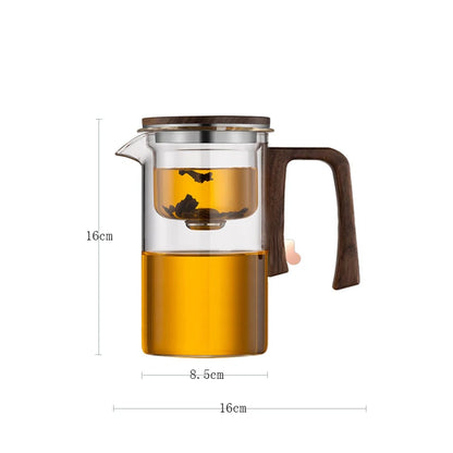 Magnetic Switch Glass Teapot with Tea Separator & Wood Handle