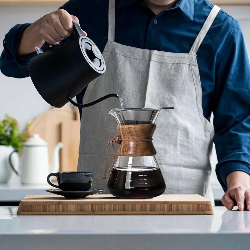 Pour Over Coffee Maker | Borosilicate Glass & Wood Sleeve | 400ml–1000ml