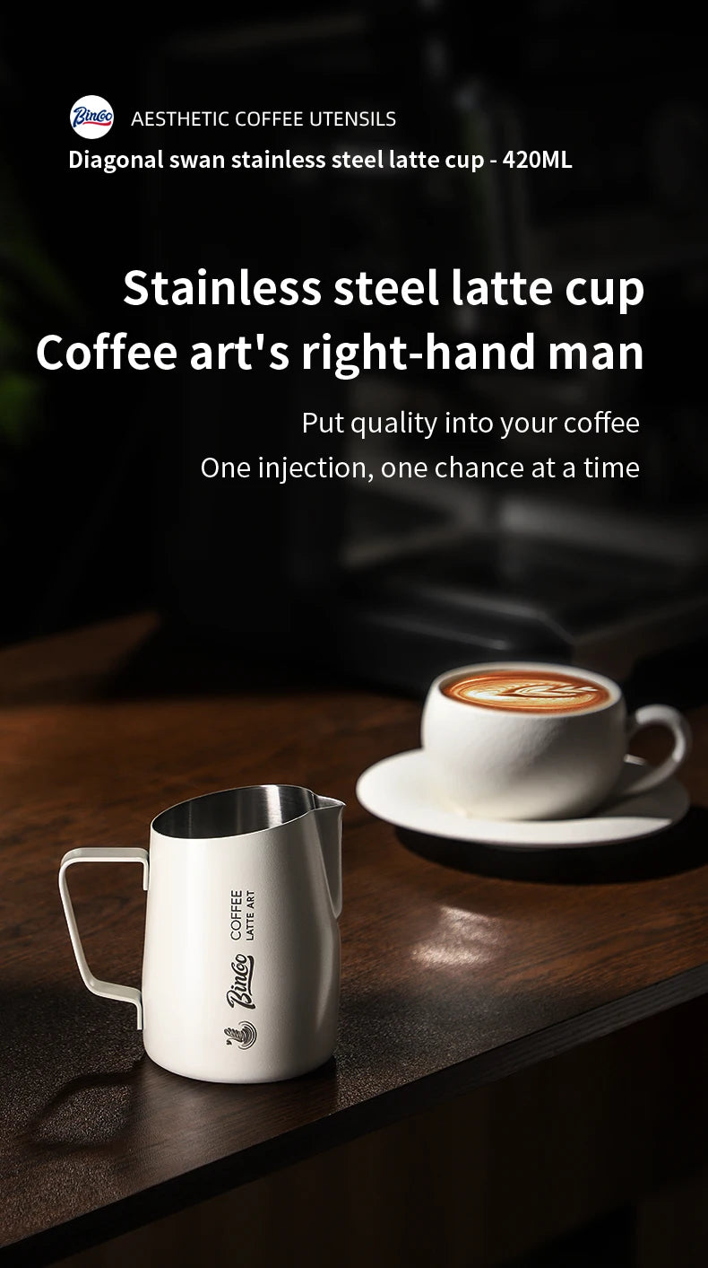 Milk Frothing Pitcher 420ml | Stainless Steel Latte Art Jug