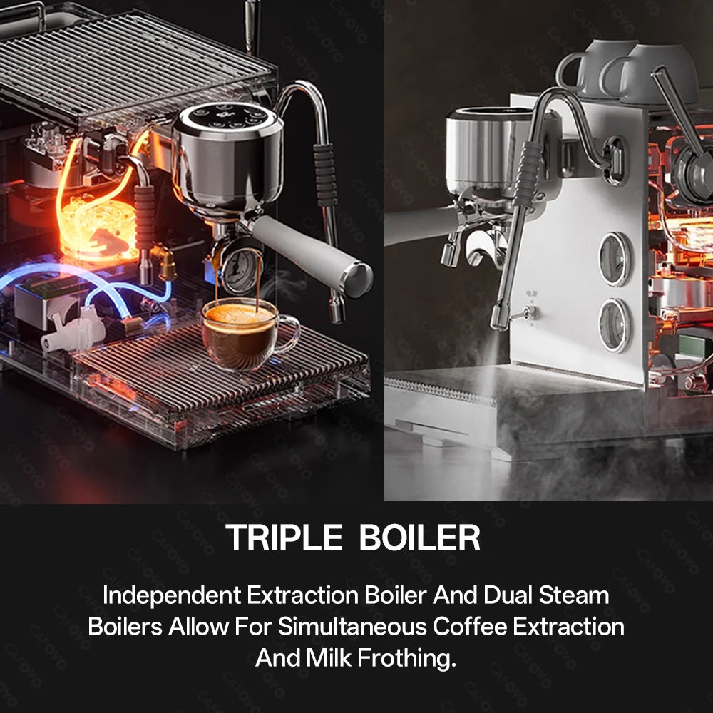 CAFOVO E120 Dual Boiler Espresso Machine | 9-Bar Semi-Automatic Coffee Maker with OLED Display & Italian ULKA Pump