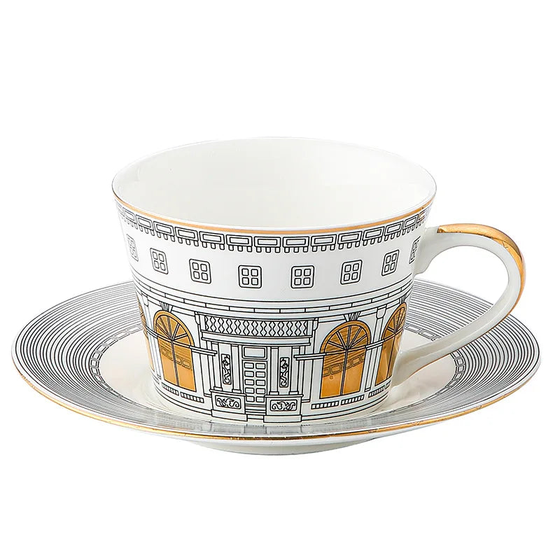 Gold Painted Ceramic Coffee Cup & Saucer | 220ml | European Luxury Style