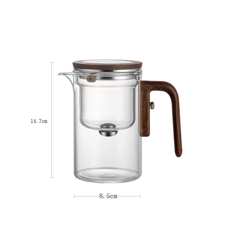 Magnetic Switch Glass Teapot with Tea Separator & Wood Handle
