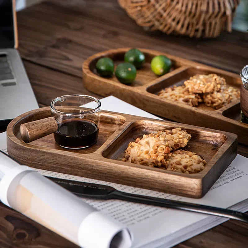 Natural Acacia Wood Tray for Serving Coffee & Tea