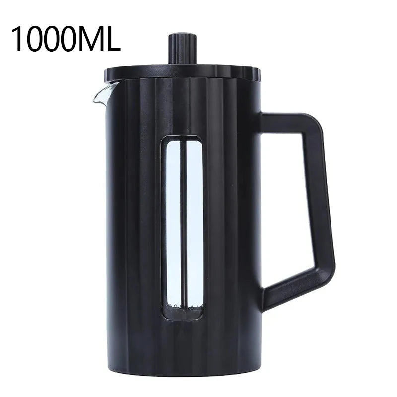 French Press Coffee Maker 1000ml — Stainless Steel & Heat-Resistant Glass