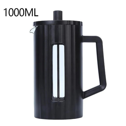 French Press Coffee Maker 1000ml — Stainless Steel & Heat-Resistant Glass