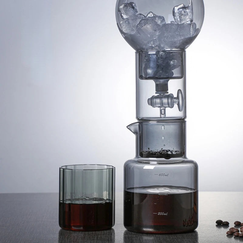 Cold Brew Coffee Pot Set | Glass Dripper & Filter | 600ml | Grey & Transparent