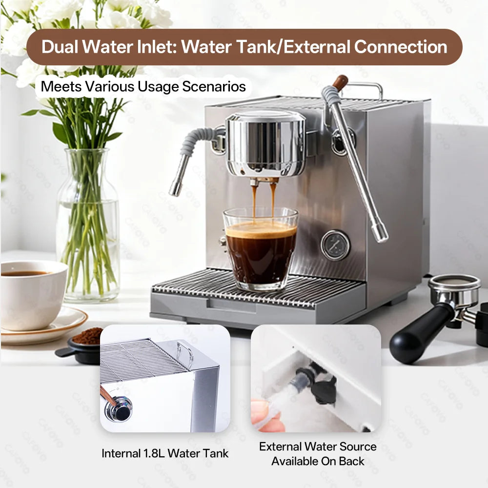 CAFOVO E120 Dual Boiler Espresso Machine | 9-Bar Semi-Automatic Coffee Maker with OLED Display & Italian ULKA Pump