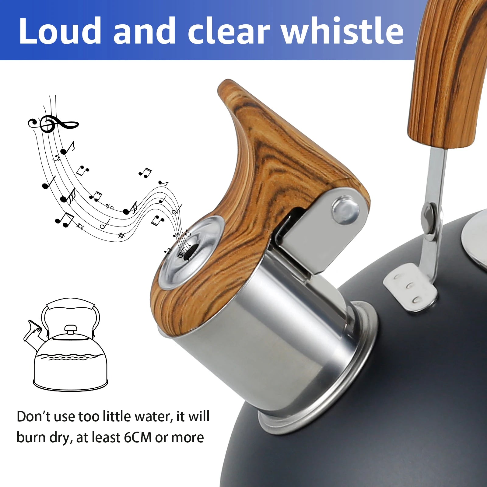 Stainless Steel Whistling Stovetop Kettle | Anti-Scald Handle | 2L / 2.5L / 3L | 4 Colours