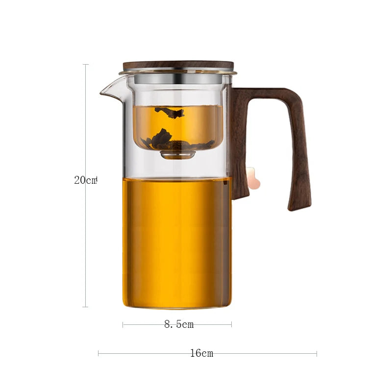 Magnetic Switch Glass Teapot with Tea Separator & Wood Handle