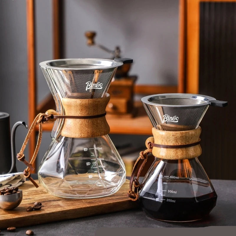 Bincoo Glass Pour Over Sharing Carafe | Stainless Steel Filter Funnel | 400ml–800ml