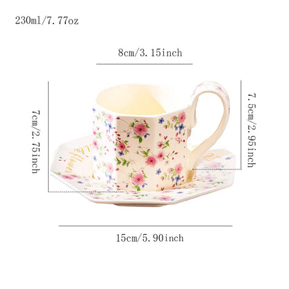 Japanese Floral Ceramic Coffee Cup