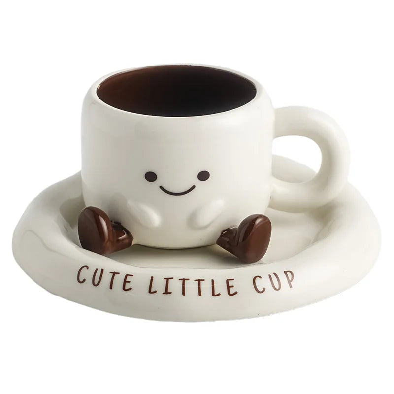 Cartoon Ceramic Cup & Saucer Gift Set | 250ml | Illustrated Design | Gift Box Included