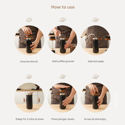 Portable Stainless Steel French Press Travel Mug — 320ml