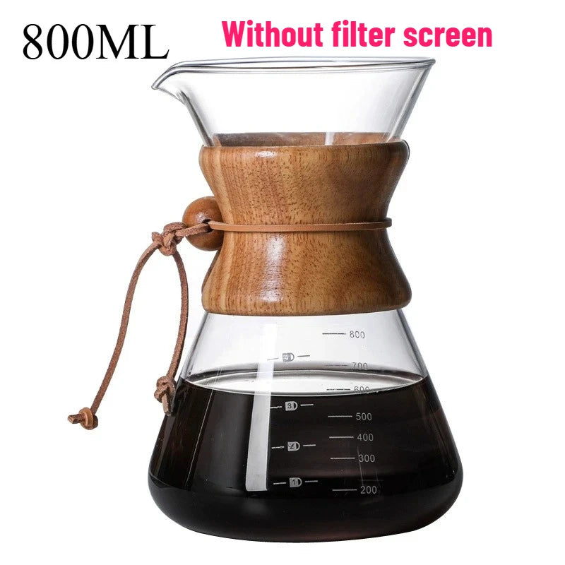 Pour Over Coffee Maker | Borosilicate Glass & Wood Sleeve | 400ml–1000ml