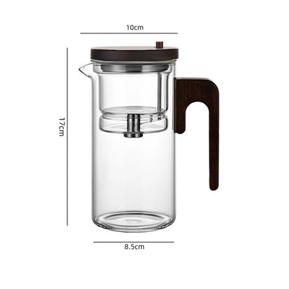 Magnetic Switch Glass Teapot with Tea Separator & Wood Handle