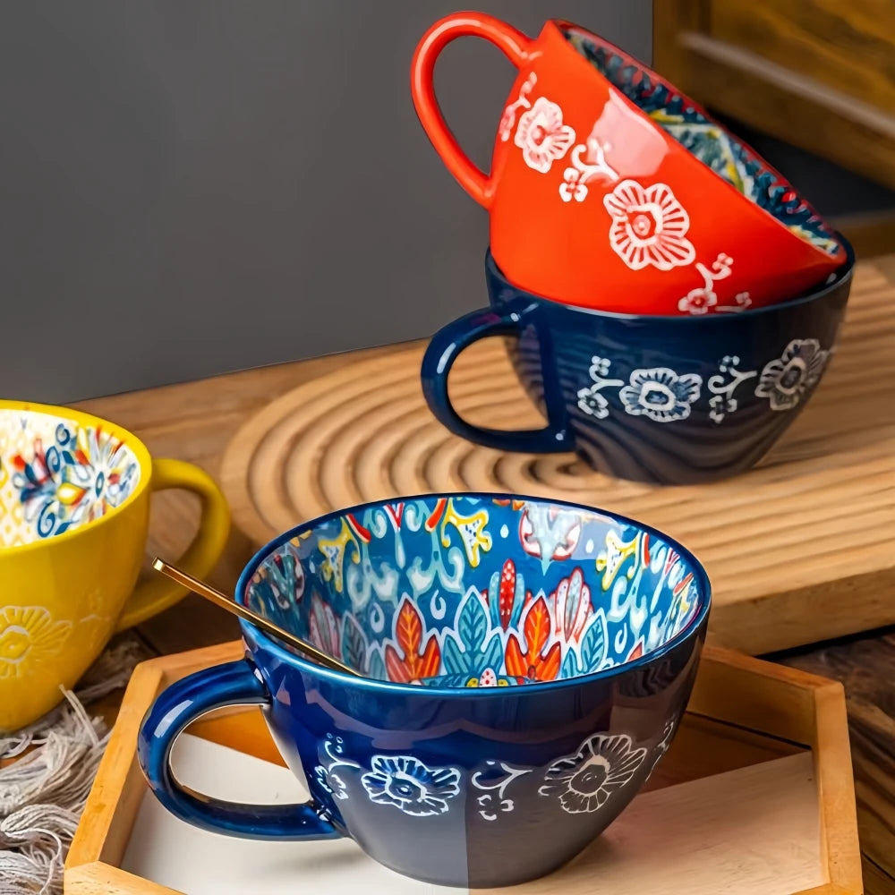 Bohemian Hand-Painted Ceramic Coffee Mug 400ml