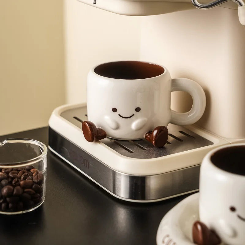 Cartoon Ceramic Cup & Saucer Gift Set | 250ml | Illustrated Design | Gift Box Included