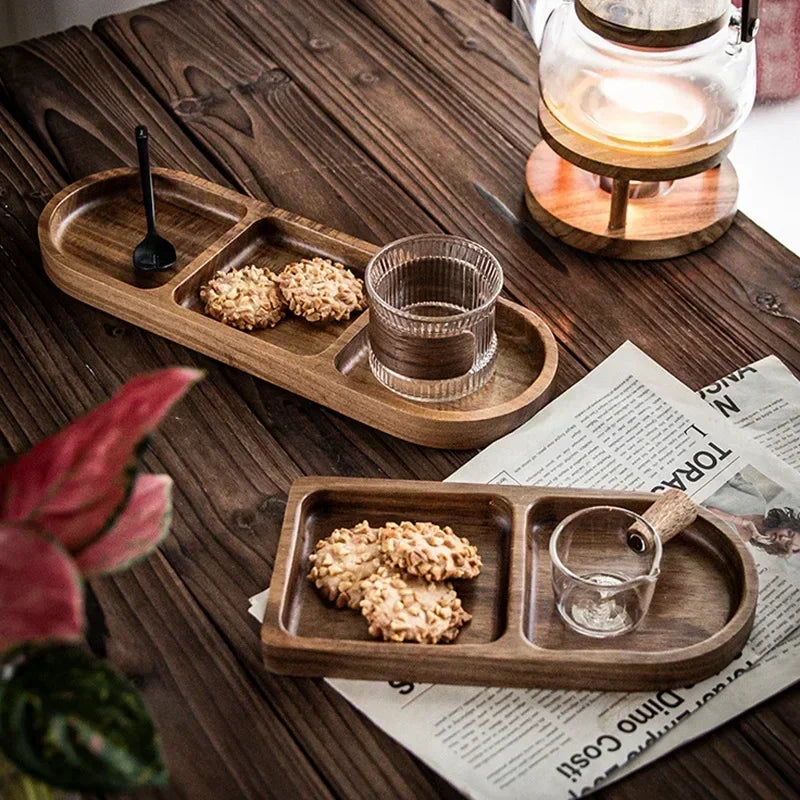 Natural Acacia Wood Tray for Serving Coffee & Tea