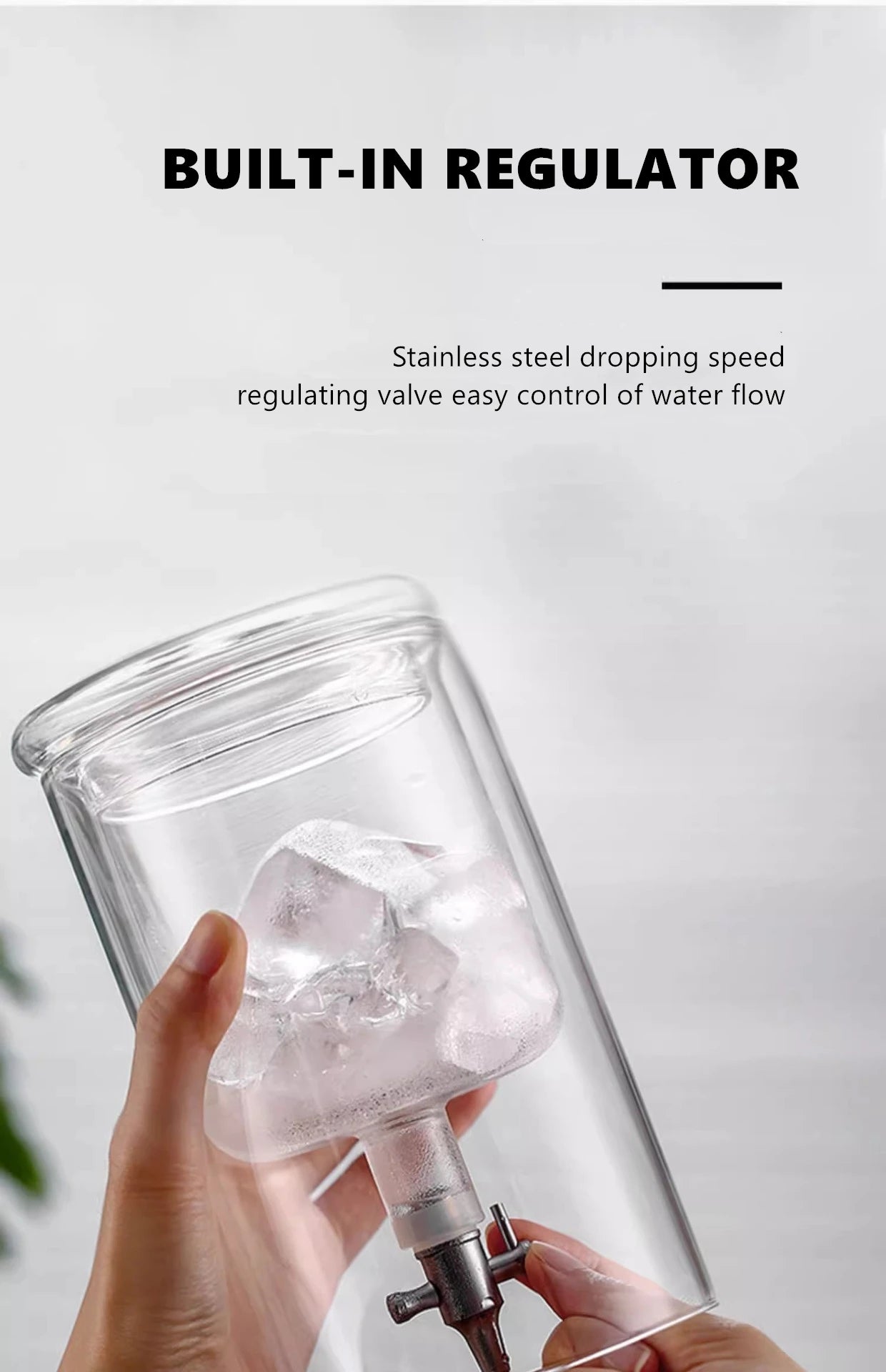 BINCOO 600ml Glass Cold Brew Coffee Maker | Slow Drip Iced Coffee Dripper | Beech & Borosilicate Glass