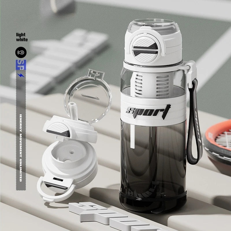 Leakproof Tritan Sports Bottle with Straw, Tea Strainer & Carry Strap