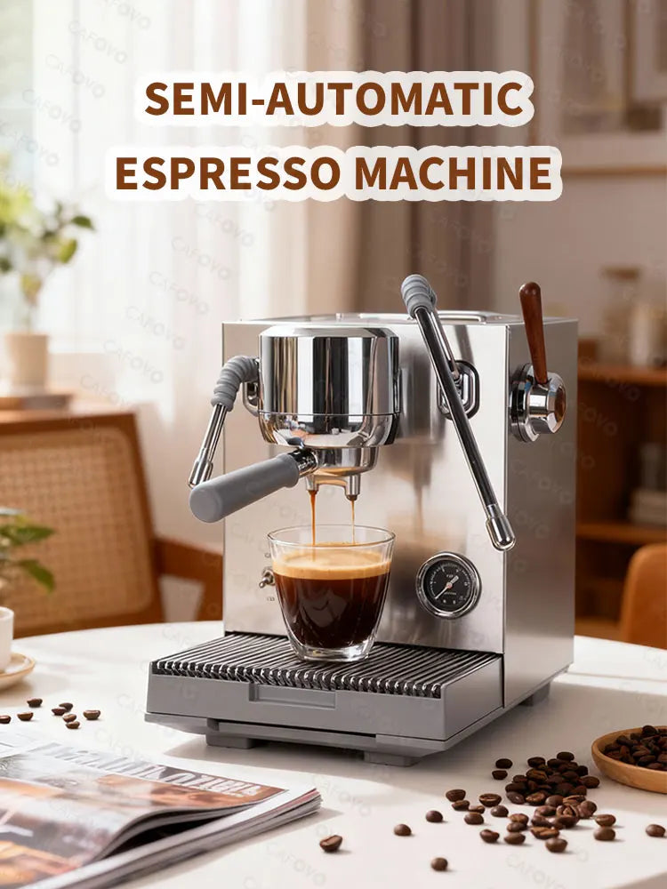CAFOVO E120 Dual Boiler Espresso Machine | 9-Bar Semi-Automatic Coffee Maker with OLED Display & Italian ULKA Pump