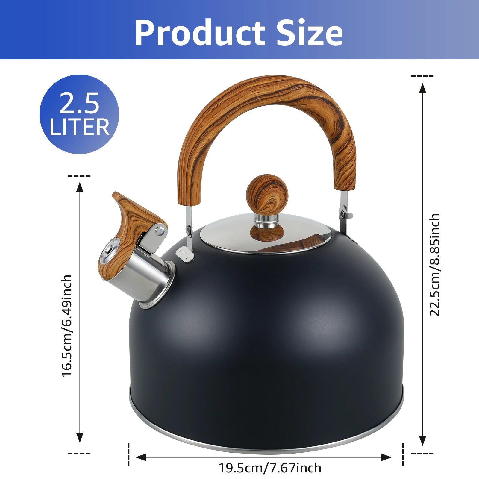 Stainless Steel Whistling Stovetop Kettle | Anti-Scald Handle | 2L / 2.5L / 3L | 4 Colours
