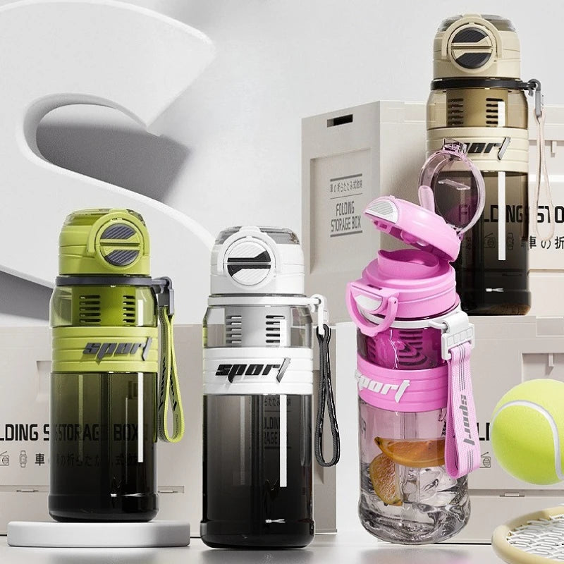 Leakproof Tritan Sports Bottle with Straw, Tea Strainer & Carry Strap