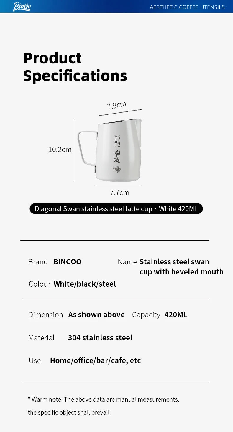 Milk Frothing Pitcher 420ml | Stainless Steel Latte Art Jug