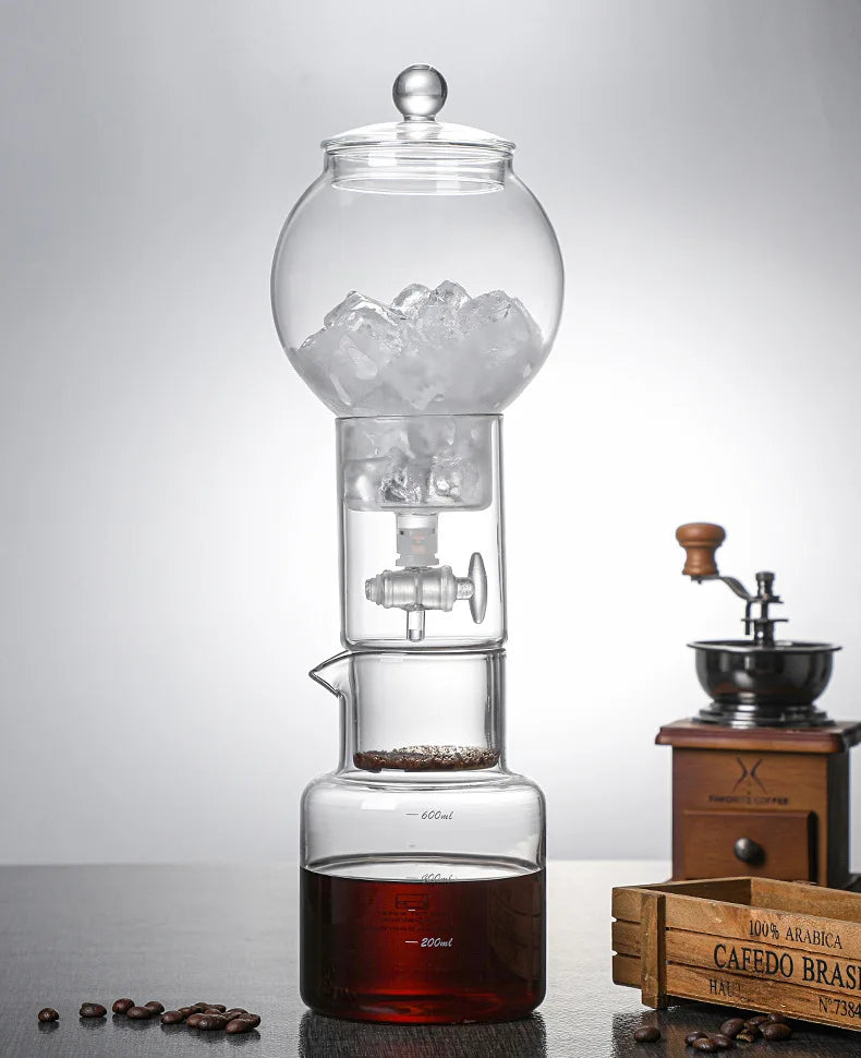 Cold Brew Coffee Pot Set | Glass Dripper & Filter | 600ml | Grey & Transparent