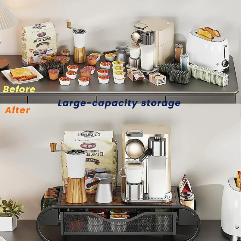 Metal Coffee Pod Drawer with Side Baskets