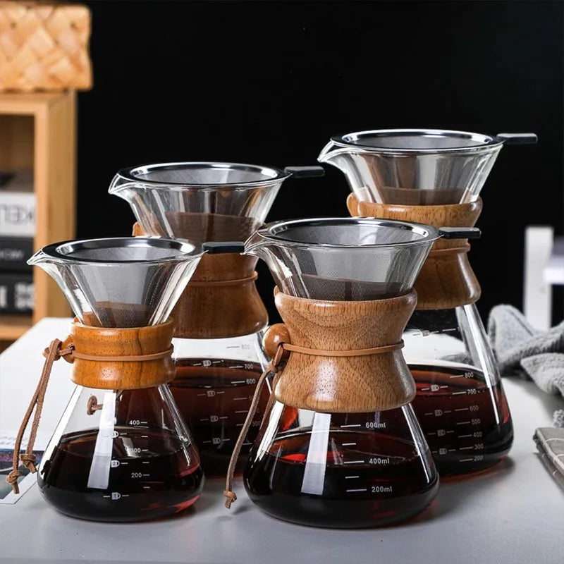 Pour Over Coffee Maker | Borosilicate Glass & Wood Sleeve | 400ml–1000ml