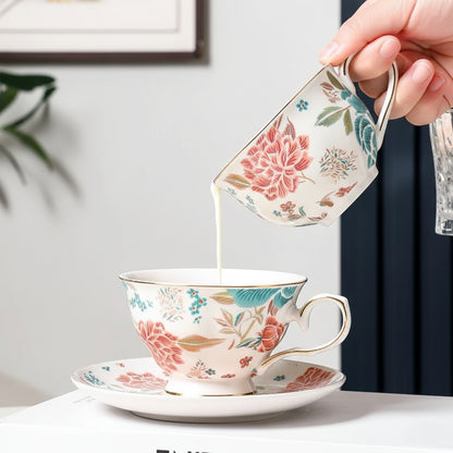 Chinese Floral Porcelain Coffee Cup and Saucer