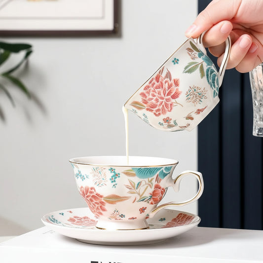 Chinese Floral Porcelain Coffee Cup and Saucer