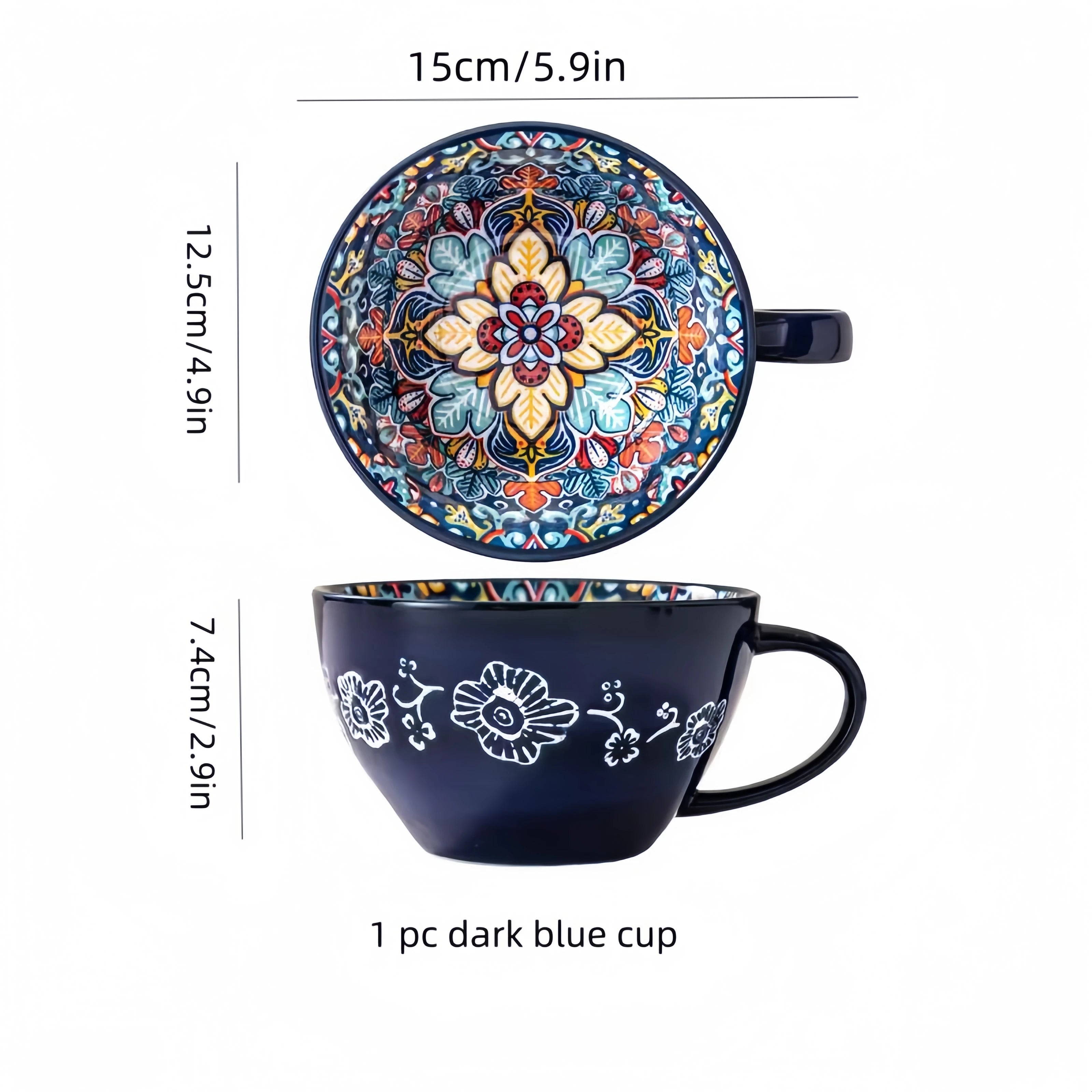 Bohemian Hand-Painted Ceramic Coffee Mug 400ml