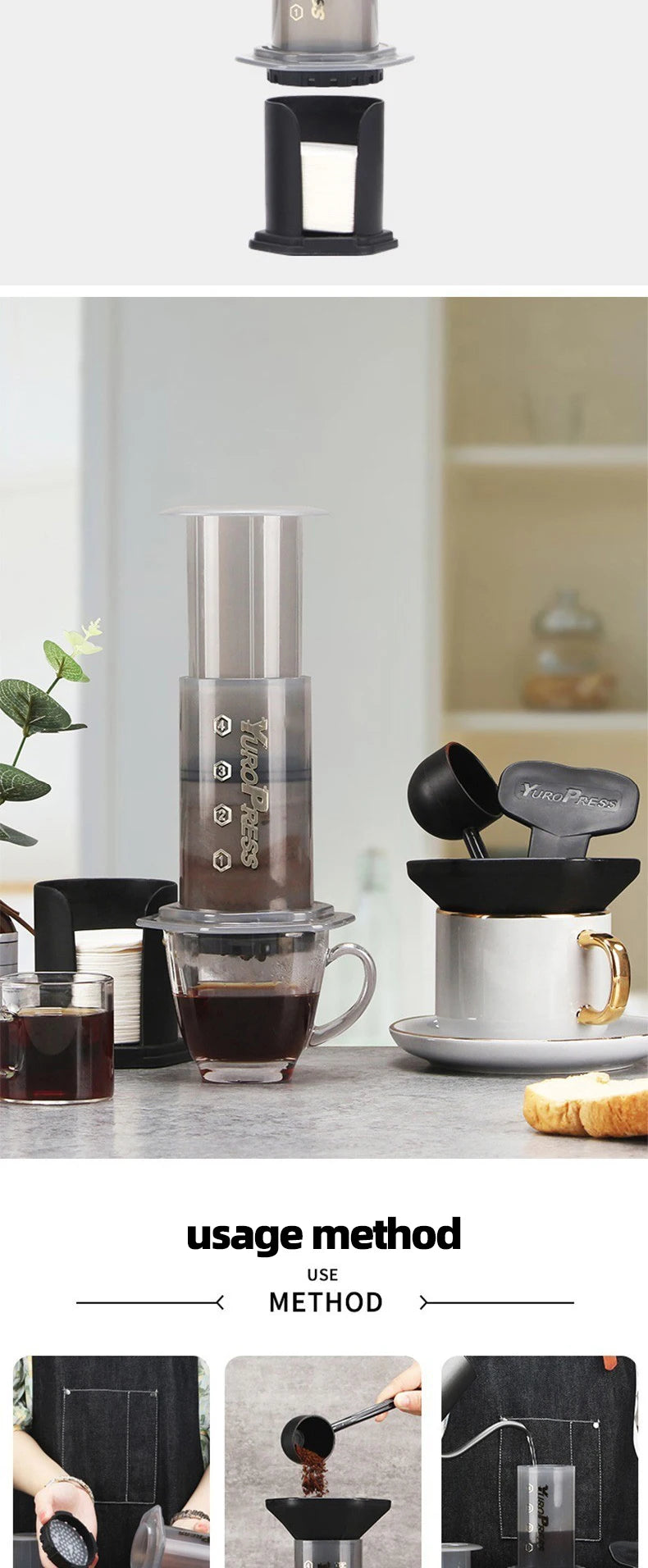 YRP Air Press Coffee Maker | Portable Espresso, French Press & Drip | 400ml