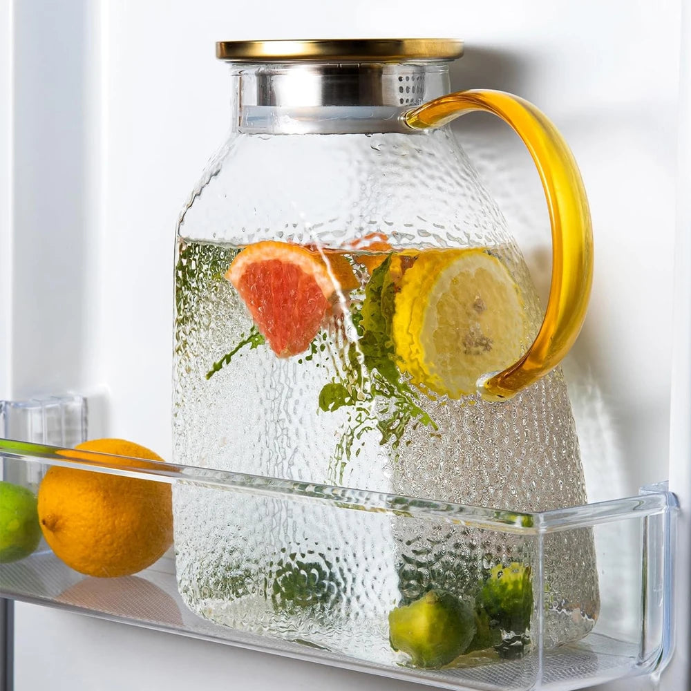 1.8L Glass Water Jug with Handle & Lid | Carafe for Cold & Hot Drinks
