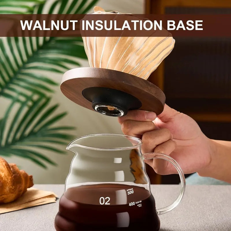 Pour Over Coffee Maker | Borosilicate Glass Server with Lid