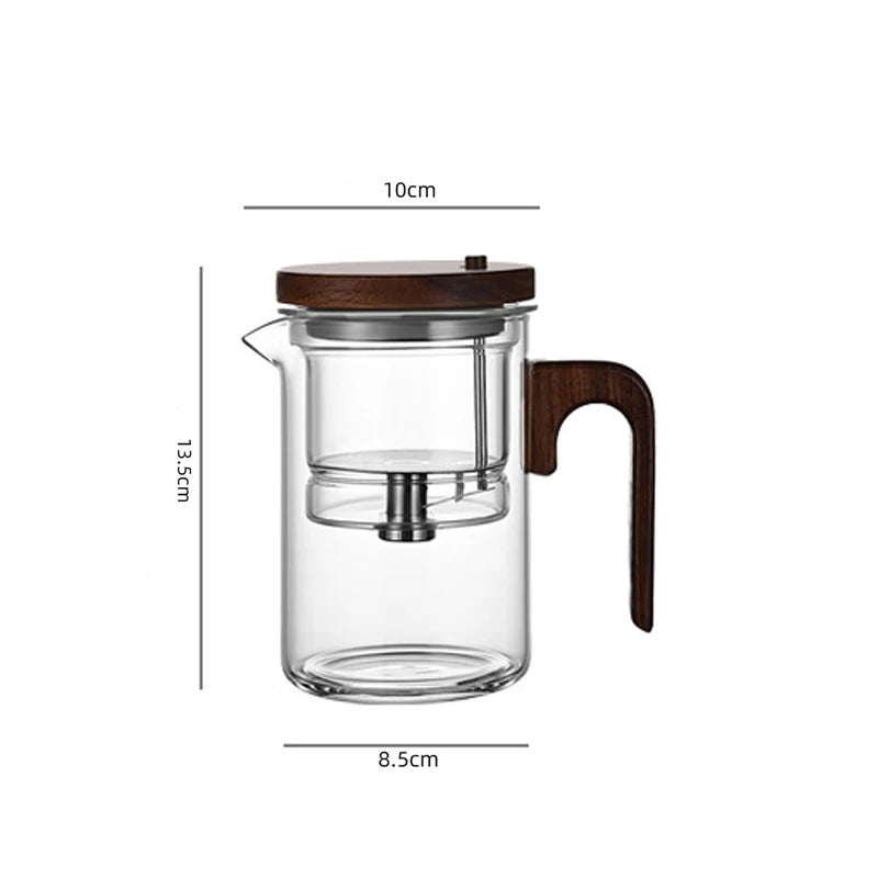 Magnetic Switch Glass Teapot with Tea Separator & Wood Handle