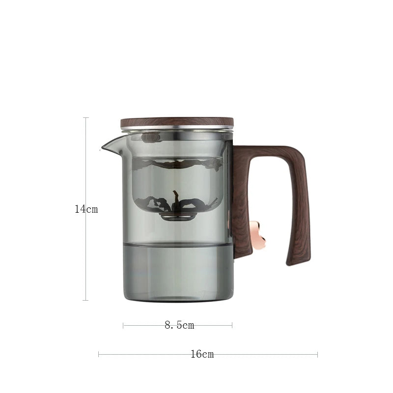 Magnetic Switch Glass Teapot with Tea Separator & Wood Handle