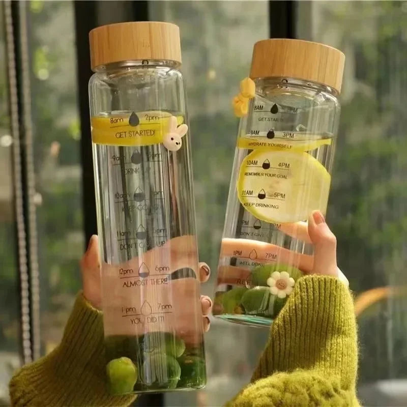 Borosilicate Glass Infuser Bottle | Bamboo Lid & Time Marker | Tea, Fruit & Cold Brew