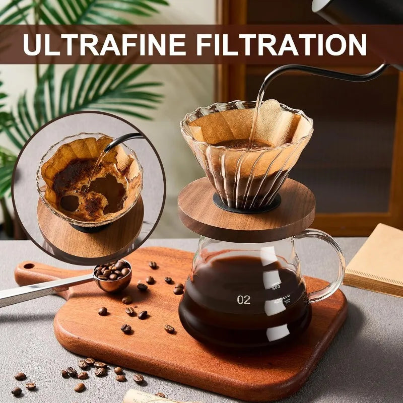 Pour Over Coffee Maker | Borosilicate Glass Server with Lid