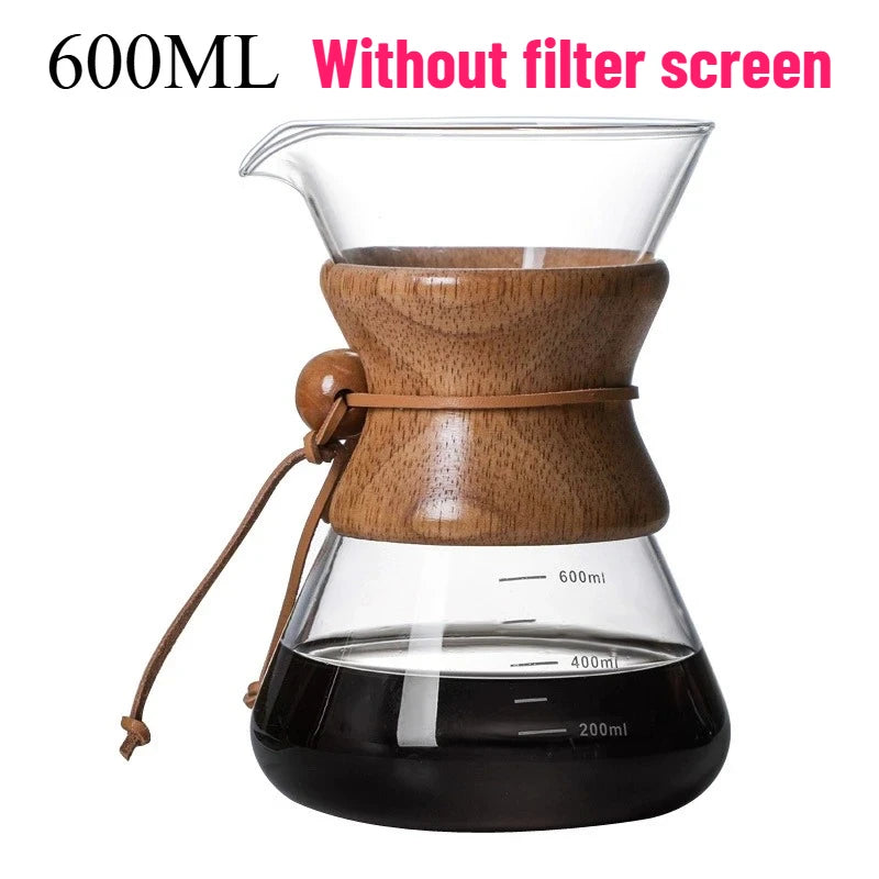 Pour Over Coffee Maker | Borosilicate Glass & Wood Sleeve | 400ml–1000ml