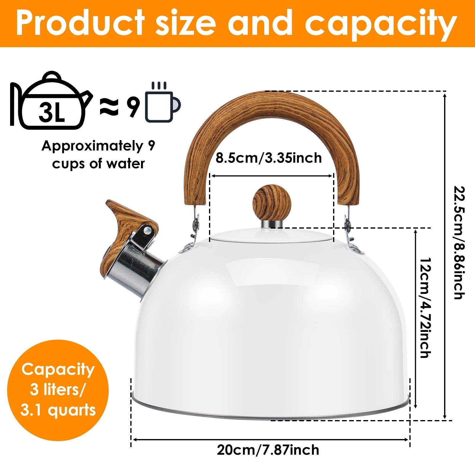 Stainless Steel Whistling Stovetop Kettle | Anti-Scald Handle | 2L / 2.5L / 3L | 4 Colours