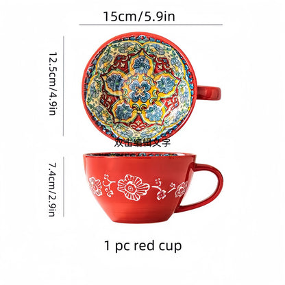 Bohemian Hand-Painted Ceramic Coffee Mug 400ml