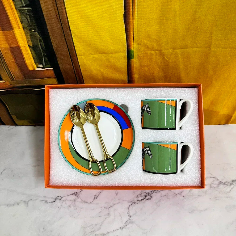 Colourful Horse Porcelain Cup & Saucer Set | Premium Ceramic Coffeeware & Teaware