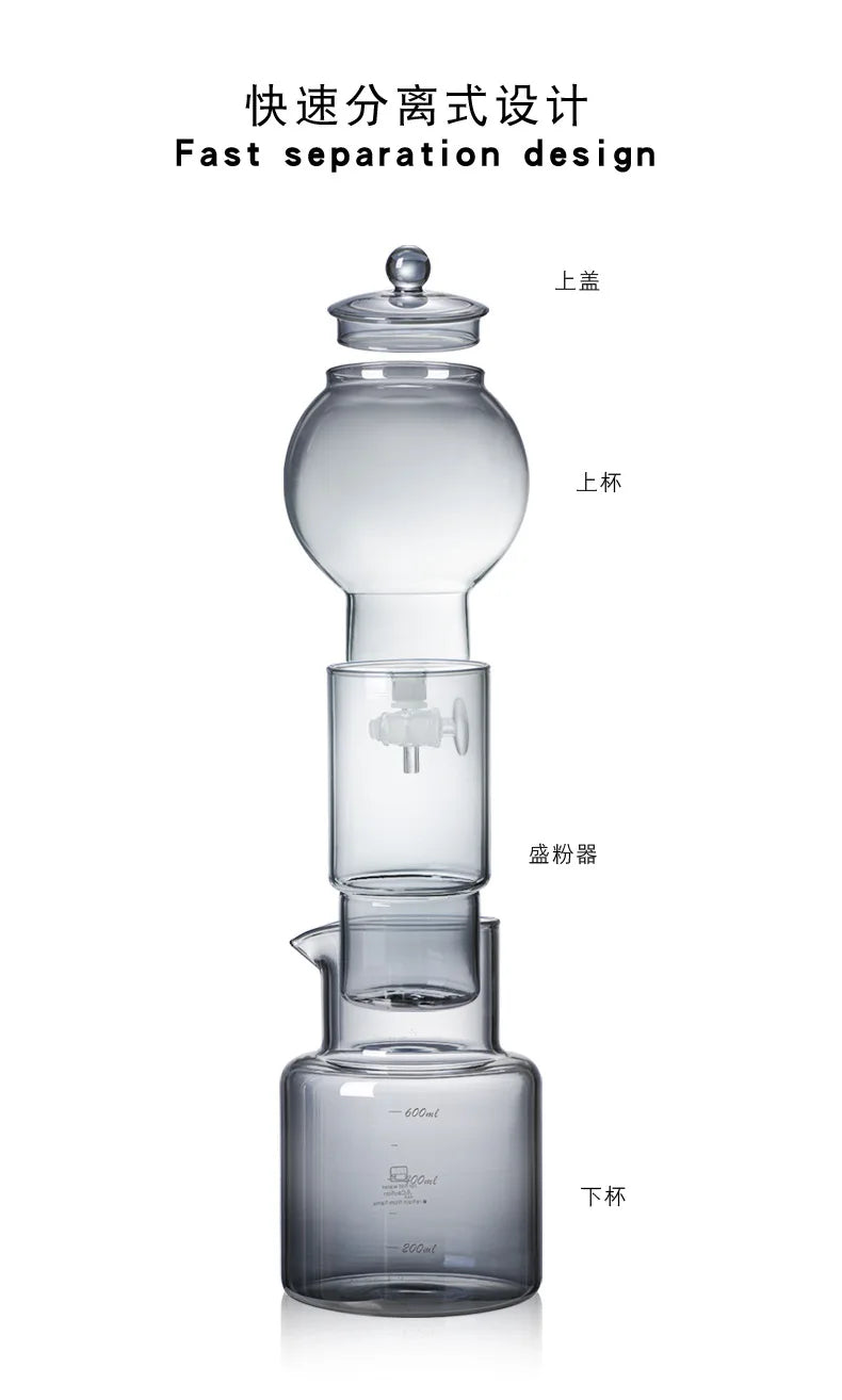 Cold Brew Coffee Pot Set | Glass Dripper & Filter | 600ml | Grey & Transparent