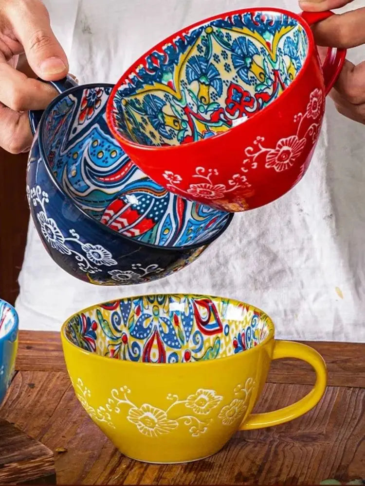 Bohemian Hand-Painted Ceramic Coffee Mug 400ml