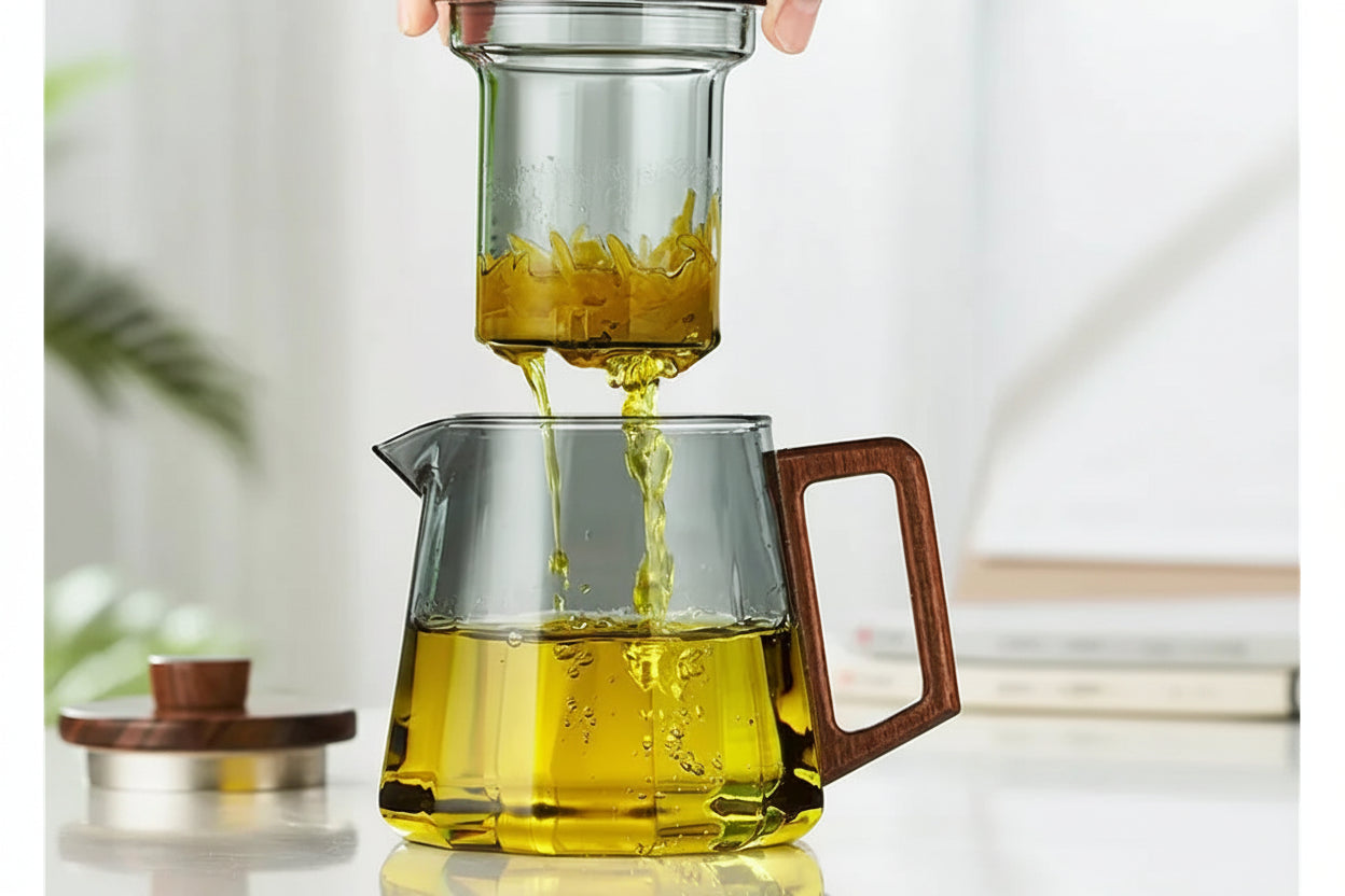 Heat-Resistant Glass Teapot with Wooden Handle