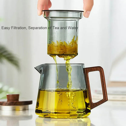 Heat-Resistant Glass Teapot with Wooden Handle